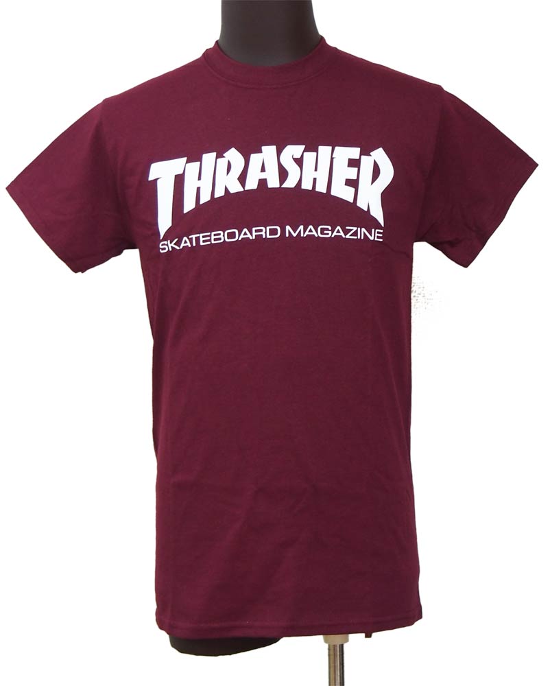 スラッシャー / THRASHER / MAGAZINE LOGO バーガンディ Tシャツ ミディアムサイズ ステッカー プレゼント 正規品