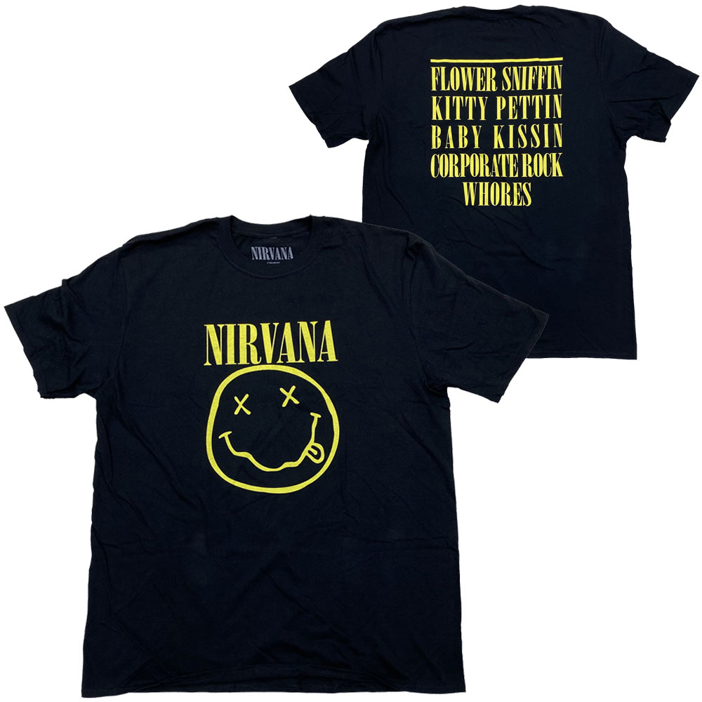 ニルヴァーナ・NIRVANA・YELLOW SMILEY FLOWER SNIFFIN BIG版・UK版・Tシャツ・ロックTシャツ