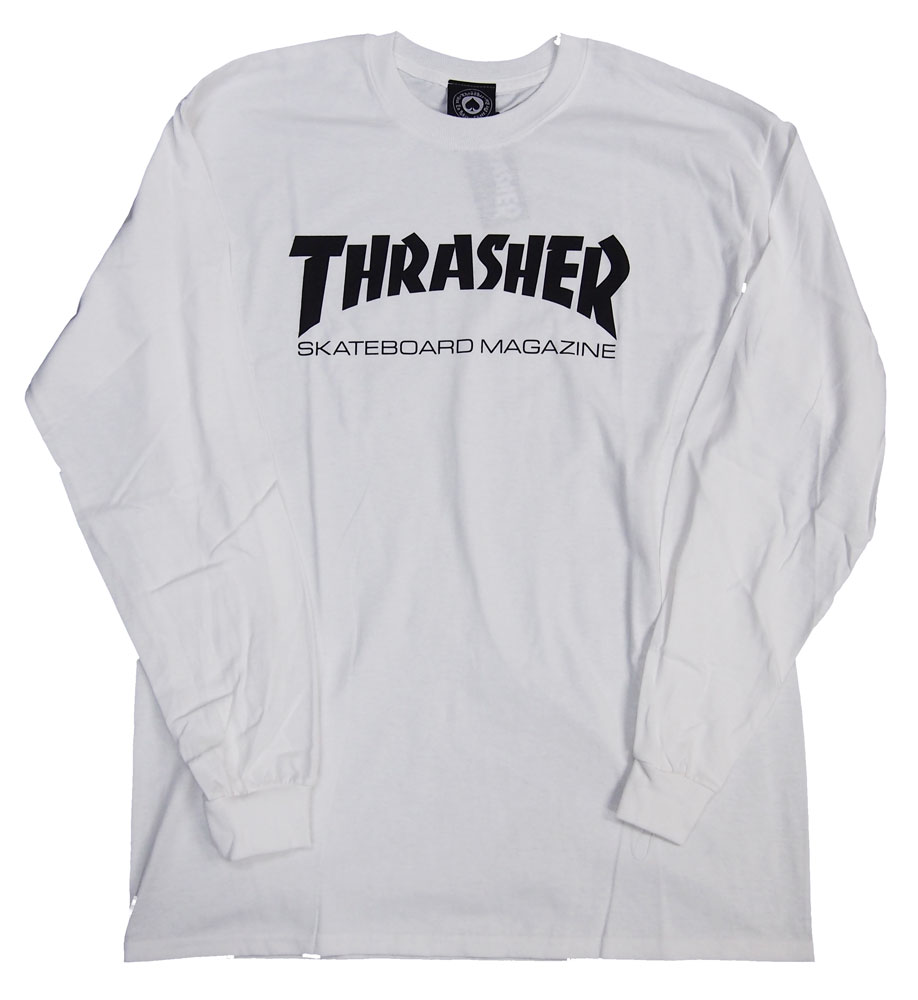 THRASHER・スラッシャー・MAGAZINE LOGO ホワイト・白・長袖Tシャツ・ロングスリーブ