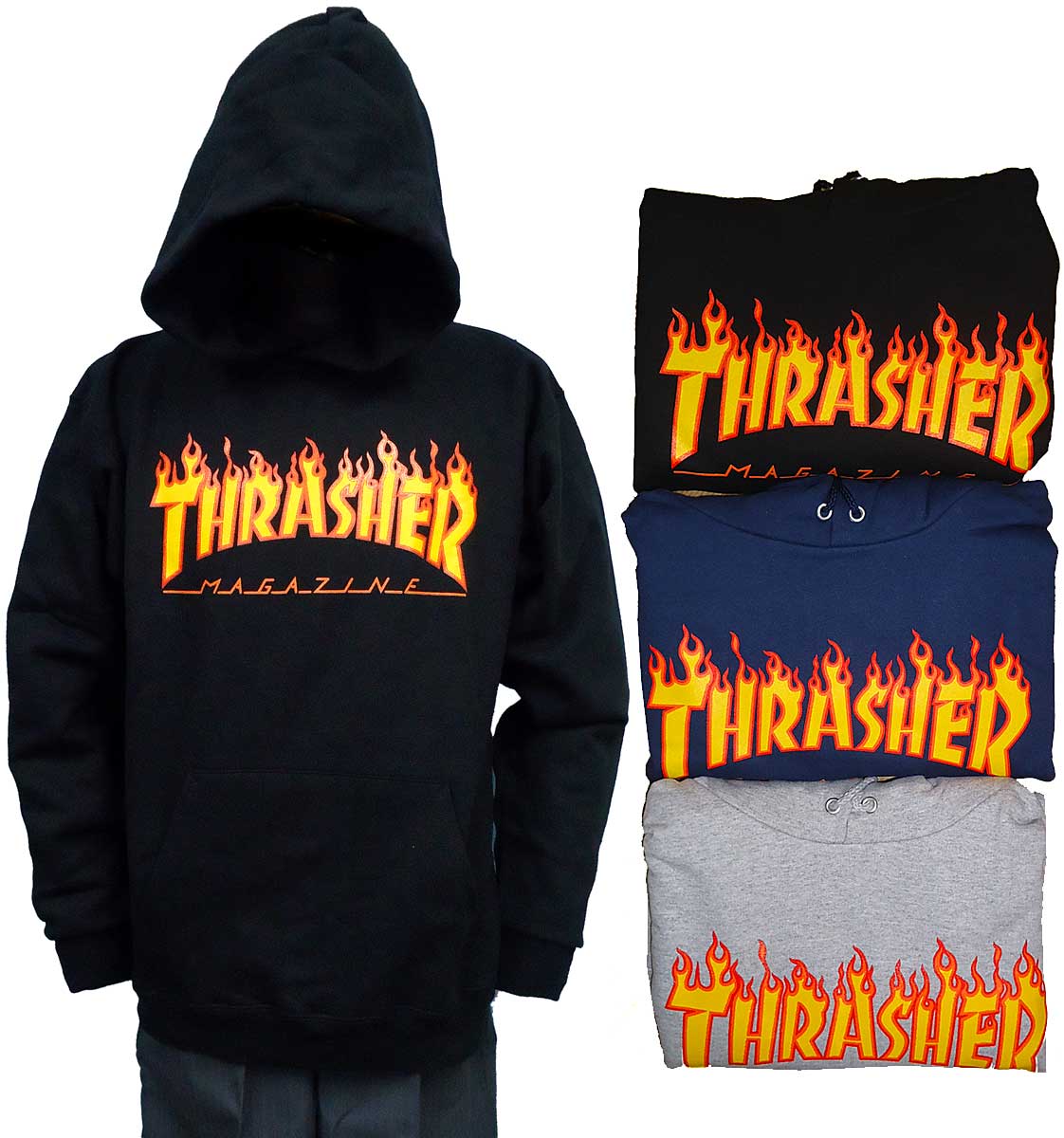 【THRASHER】FLAME LOGOパーカー　ステッカープレゼント！