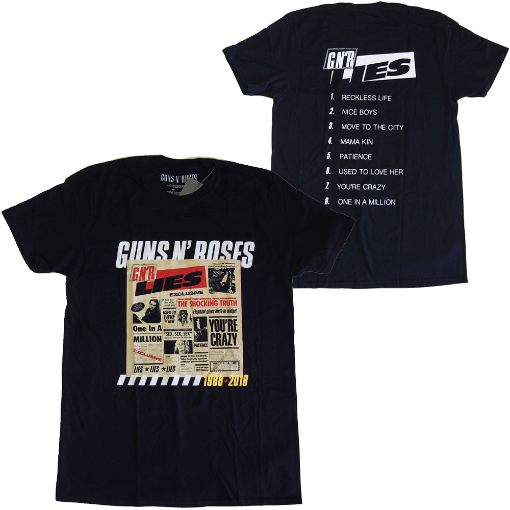 ガンズ アンド ロゼース・GUNS N ROSES・LIES TRACK LIST・Tシャツ・ ロックTシャツ